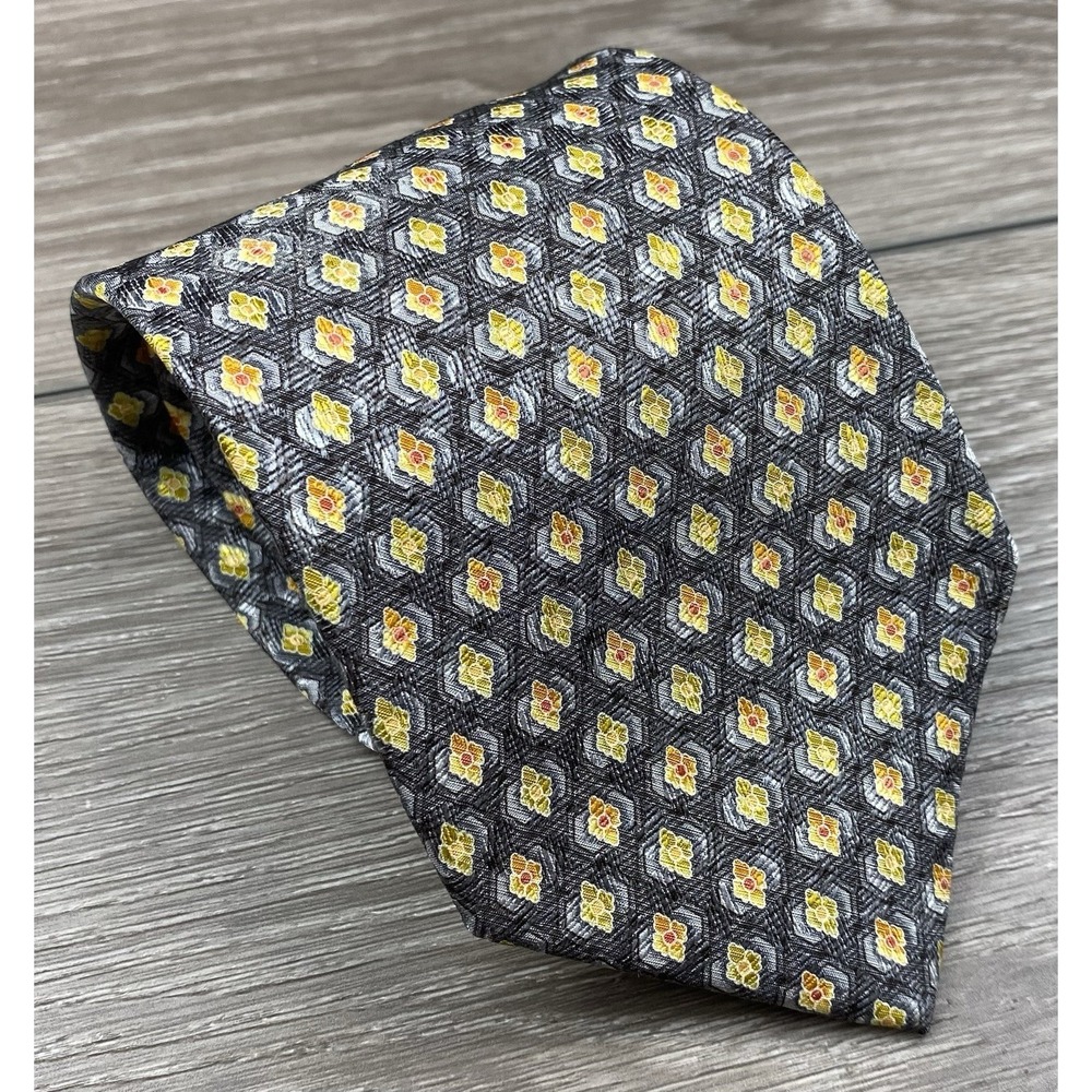 Ermenegildo Zegna Men's 100% Silk Geometric Pattern Necktie Grey Italy